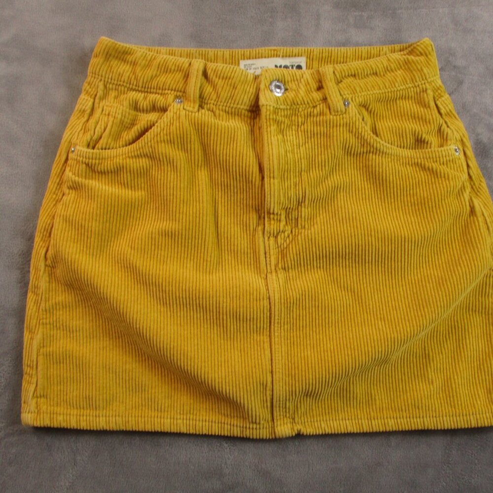 TopShop MOTO Corduroy A Line Skirt Women 6 Golden Harvest Warm Button‎ Pockets